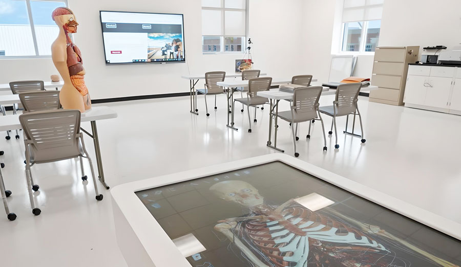 An Anatomage Table in Florida Tech’s lab within the Gordon L. Nelson Health Sciences building, featuring Interactive 3D Anatomy for advanced educational use.
