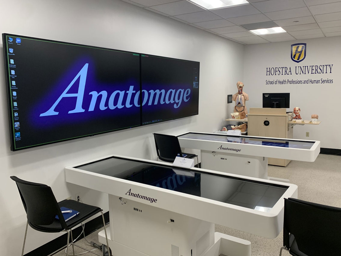 Anatomage 3D Anatomy Tables integrated into Hofstra University's cadaver labs for medical simulation and education.