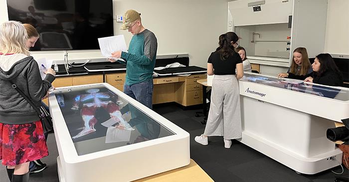 Truman State cadaver lab featuring Anatomage’s virtual dissection platform for interactive anatomy learning.