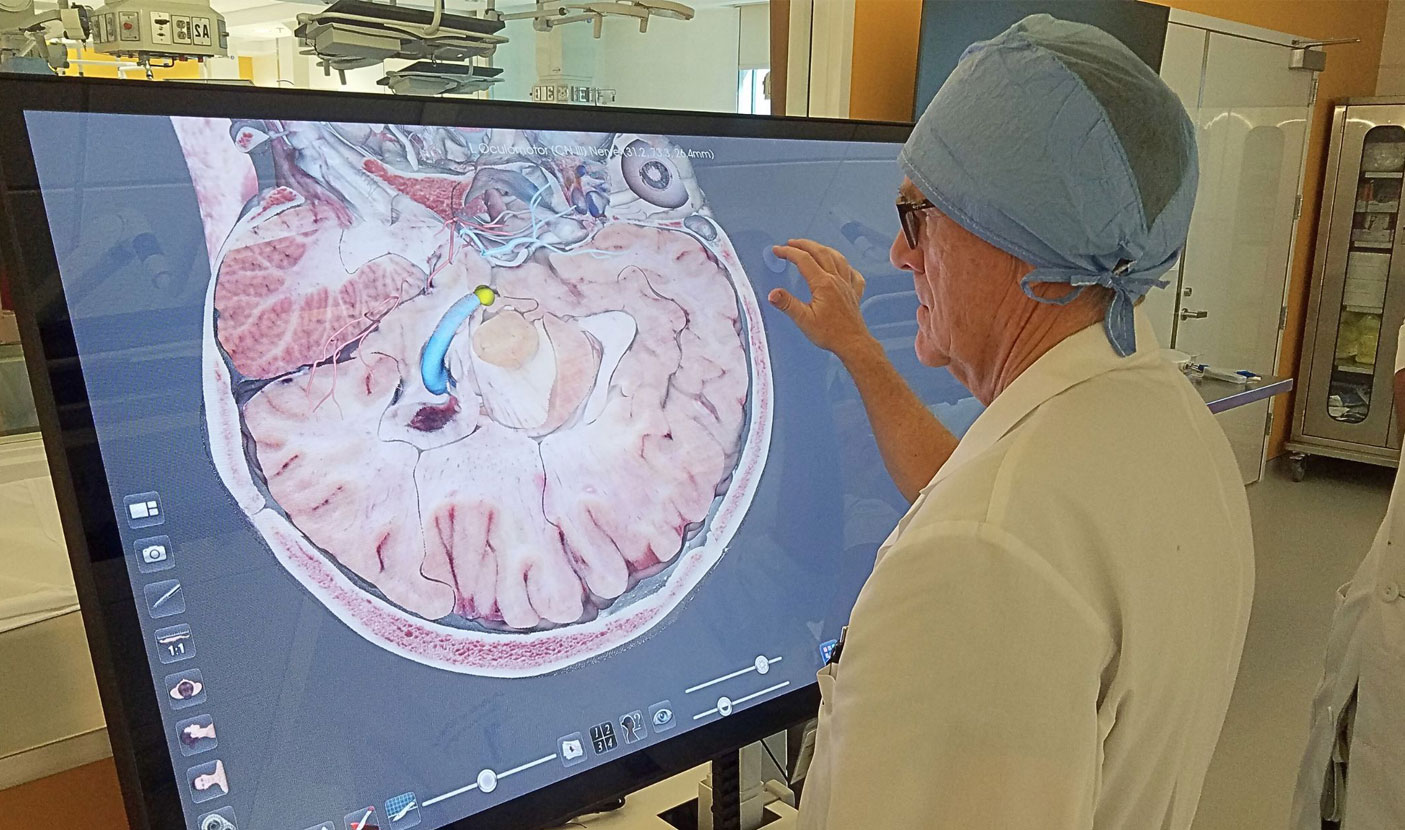 Healthcare professional viewing DICOM images on the Anatomage Table Clinical to provide anatomy data for accurate diagnoses.