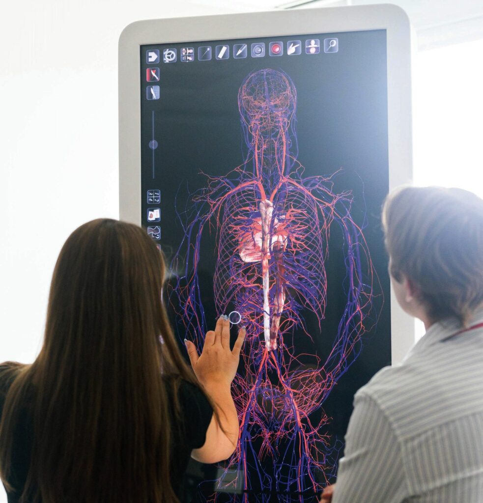 Two students interacting with the Anatomage Table Convertible