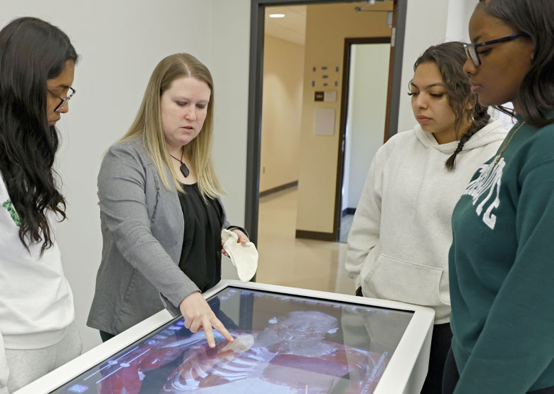 Students exploring 3D anatomical concepts necessary for spatial understanding and hands-on exploration of anatomy and physiology.