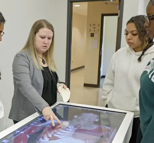 Students exploring 3D anatomical concepts necessary for spatial understanding and hands-on exploration of anatomy and physiology.