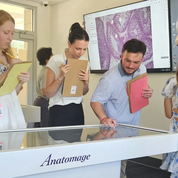 PA students interacting with the Anatomage Table.